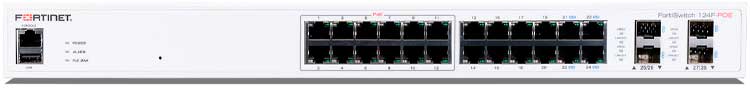 FS-124F-POE FortiSwitch - Switch PoE com 24 portas RJ-45 e 4 SFP+.