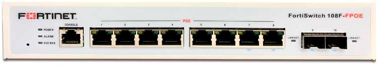 FortiSwitch FS-108F-FPOE - Switch 8 PoE RJ-45, 2 SFP 1GE