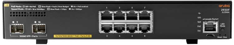 Switch Aruba JL258A - 8 portas PoE+ 2930F com 2 slots SFP+